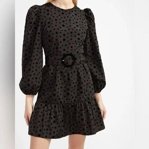 Express Black Polka Dot Balloon Sleeve Mini Dress sz L